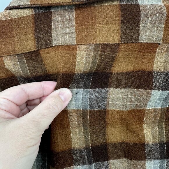 vintage 60s PENDLETON BOARD SHIRT plaid 100% wool long sleeve brown XS S - Picture 6 of 8